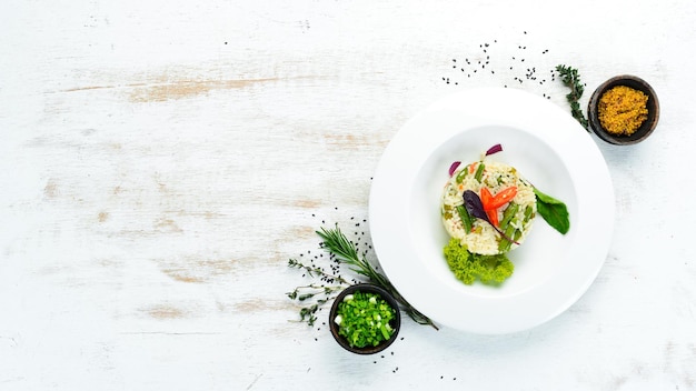 Plated gourmet dish on table